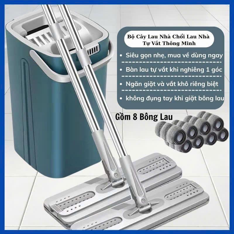Bộ Cây Lau Nhà Chổi Lau Nhà Tự Vắt Kèm 2 Chổi Lau Nhà 8 Bông Lau Chổi Lau Nhà Tự Vắt Xoay 360 Độ Hàng Cao Cấp Lau Sàn Cây Lau Nhà Làm Sạch Inox
