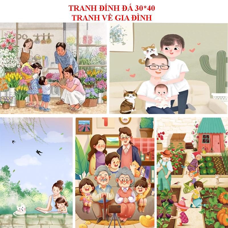 Tranh Về Cuộc Sống Gia Đình - Tranh Đính Đá 5D Tự Hoàn Thành Kích Thước 40x30cm - Tranh Gắn Đá DIY