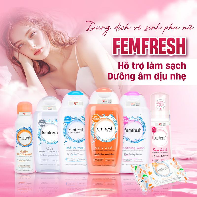 [TRẦN GIA] Dung Dịch Vệ Sinh Phụ Nữ FEMFRESH Hỗ Trợ làm sạch dịu nhẹ, dưỡng ẩm, Hỗ trợ cải thiện các vấn đề Phụ Khoa - 250ML