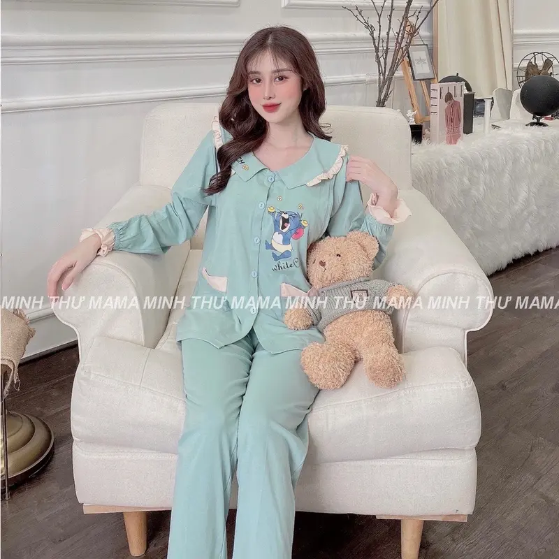 Bộ bầu - bộ sau sinh - cho con bú - 2 chức năng - chất liệu thun co giãn( mèo tom - QDTD ) 3
