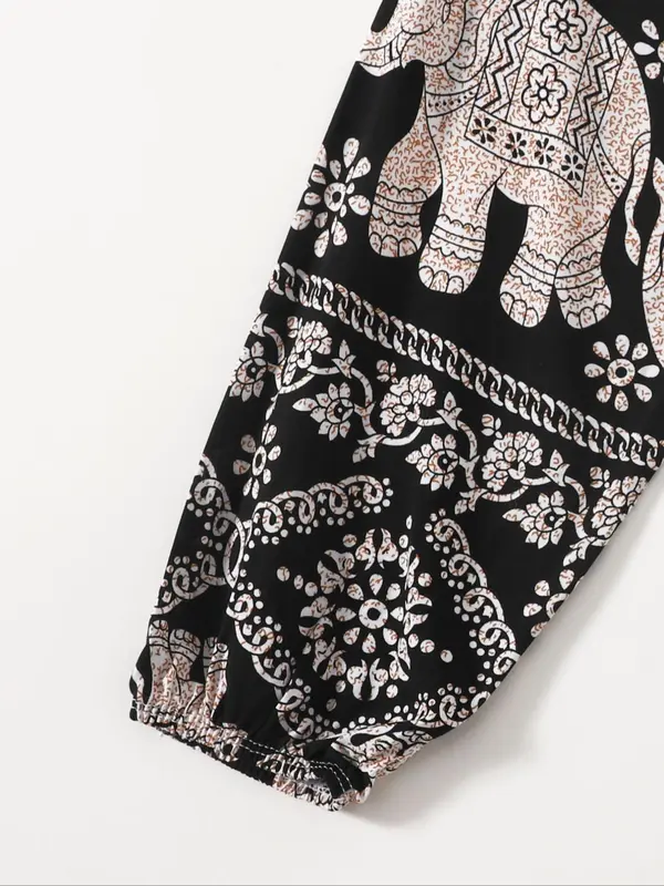 Women's Casual Tribal Print Elastic Waist Harem Pants, Retro Casual Jogger Pants for Daily, Homewear Pj Pants, Comfort Spring & Summer & Fall Pajamas Bottoms 4