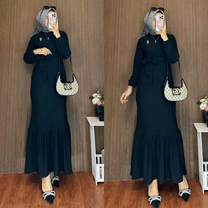 Gamis Duyung Mermaid Cringkle Airflow - Model Minimalis & Elegan - Dress, Crinkle, Turki, Nyaman, Wanita, Maxi, Formal, Mewah, Muslim, Panjang 2