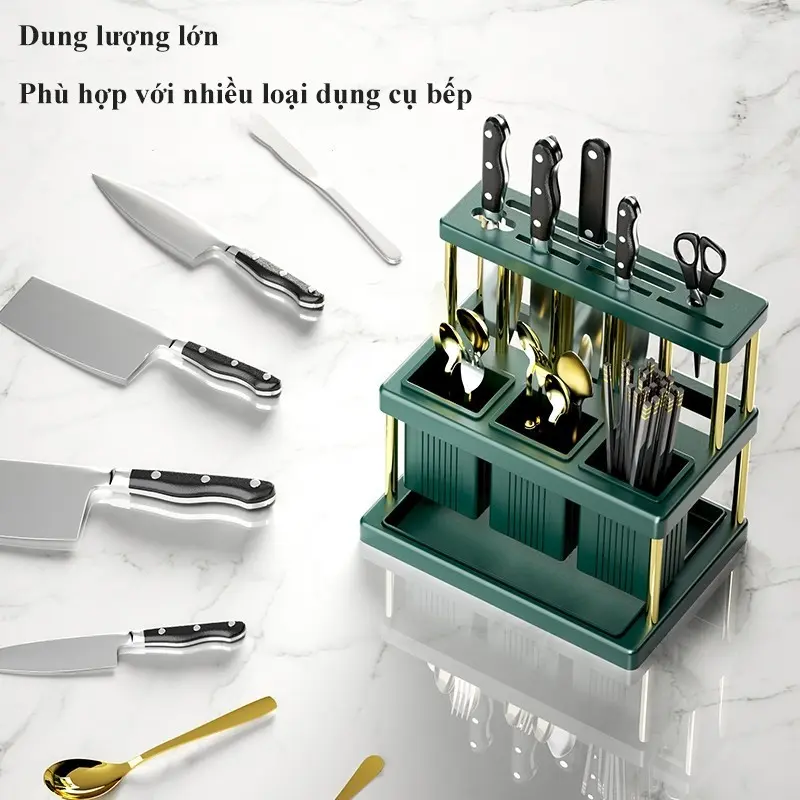 [HÀNG CAO CẤP] Kệ Nhựa Đựng Đũa Muỗng Dao Ráo Nước Đa Năng Cho Nhà Bếp, Phân Loại Dao Ngăn Nắp 6