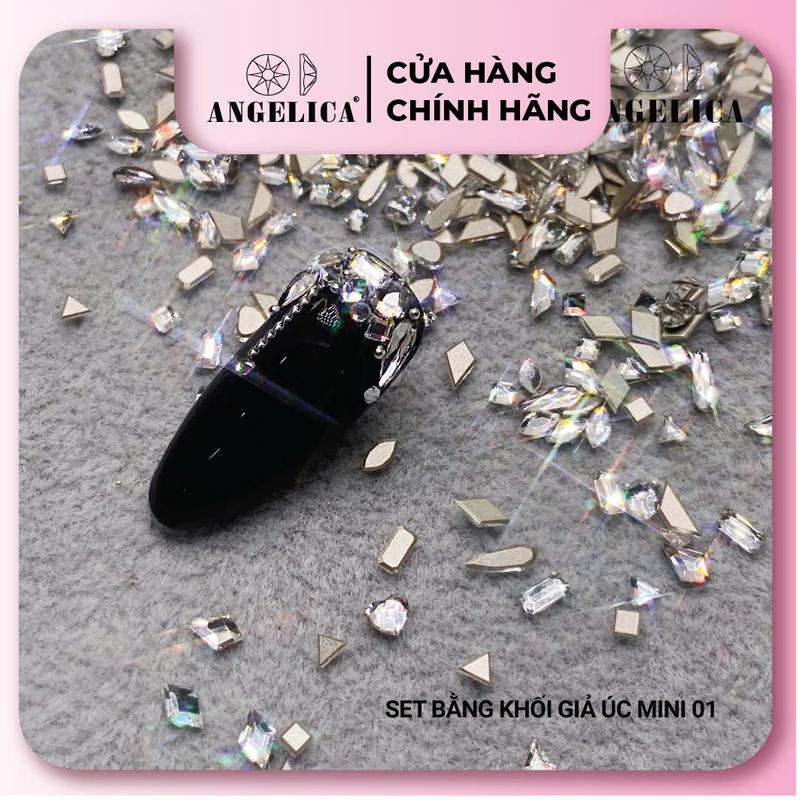 Set đá khối chân bằng giả úc cao cấp mini siêu nhỏ đính nails chân vàng trang trí móng khoảng 100 viên ANGELICA LOẠI CAO CẤP GIẢ ÚC thóc ,trái tim, hình thang