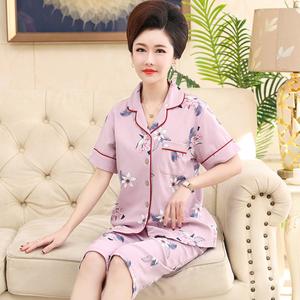 High Quality Cotton Nightwear For Mom Short Sleeve Two Piece Sets Pajamas Women Retro Floral Loungewear Middle Age Mother  Sleepwear