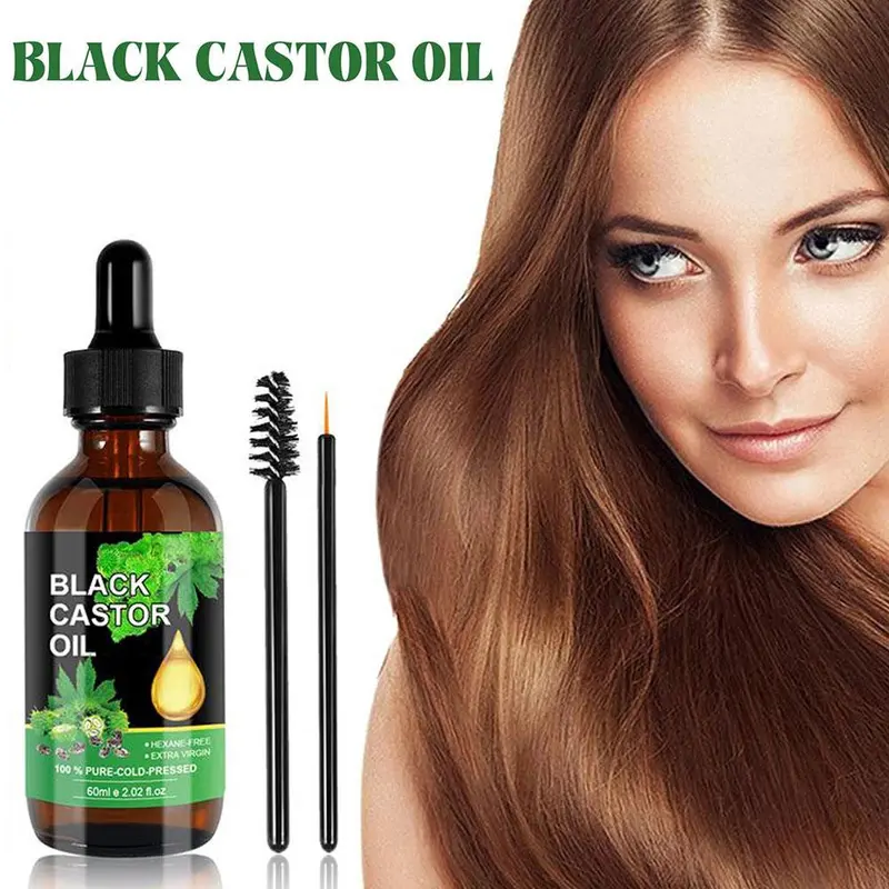 Minyak Jarak 60ml Minyak Jarak Hitam Jamaika Pertumbuhan Dan Pelembab Bulu Mata, Alis Dan Rambut Perawatan Lembut Untuk Akar Rambut Untuk Mencegah Rambut Rontok 100% Murni Ditekan Dingin Ekstraksi Organik Alami Murni Sikat Bulu Mata Portabel 8