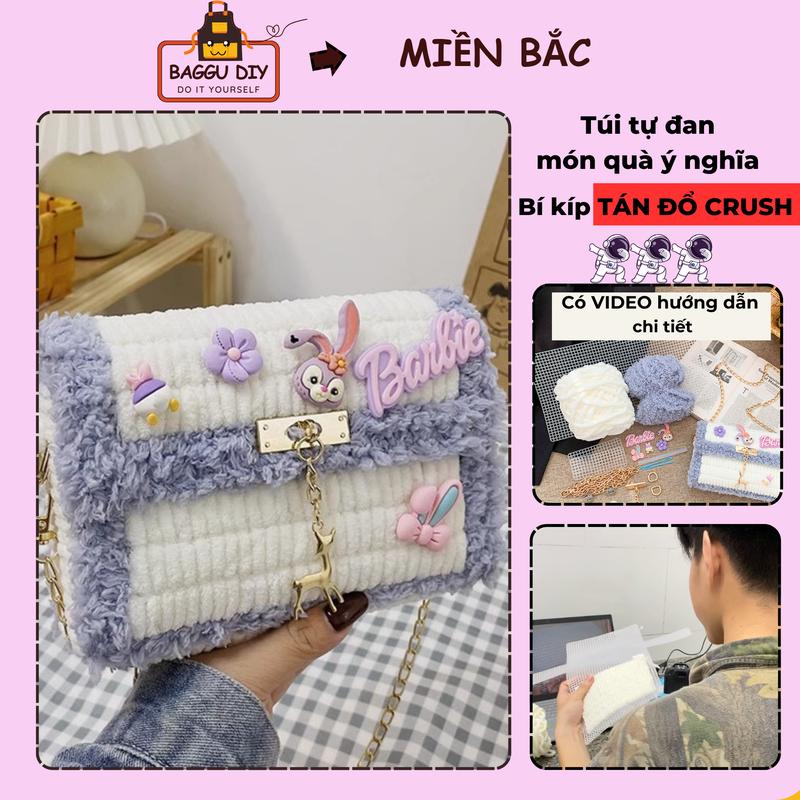 Set Nguyên Liệu Tự Đan Len Handmade, Set Phụ Kiện Tự Làm Túi GẮN KÈM CHARM Đa Dạng Màu Sắc, Đầy Đủ Nguyên Liệu, Kèm Video Hướng Dẫn - BAGGU DIY A06 Nữ Tote Kem Chain