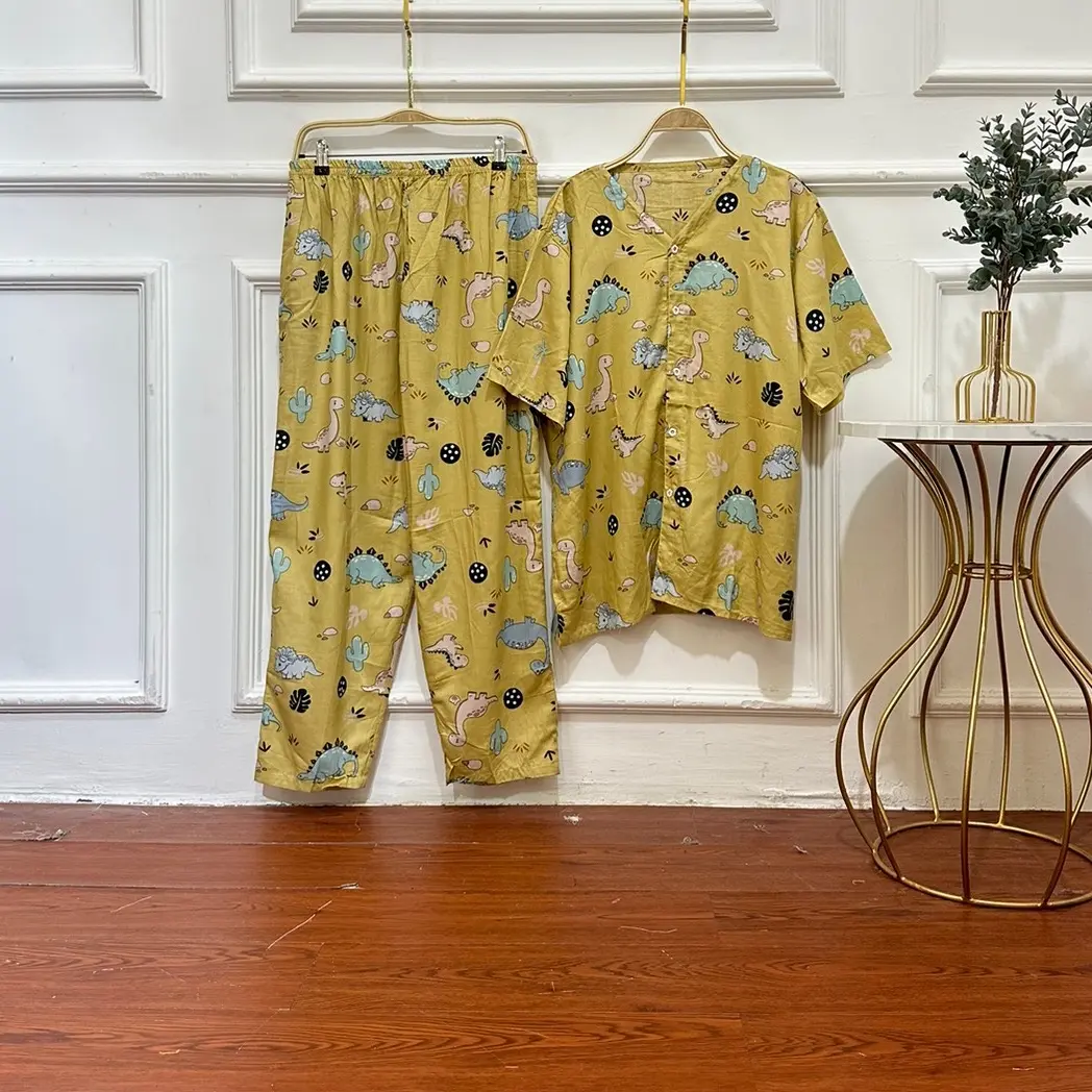 [DasterHitsMalang] One Set V Neck Jumbo LD 130/Piyama Jumbo/Setelan Wanita Jumbo Busui Baju Katun Rayon Panjang Kerah Celana Motif Pendek Motif Pendek Dewasa Tidur