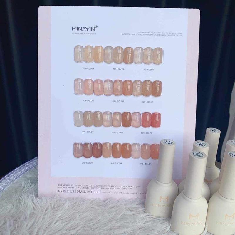 Sét Thạch 12 màu tông nâu Minayin hàng chính hãng , Tặng kèm bảng màu , Dung tích chai sơn 15ml , chất sơn đặc mượt chuẩn , đủ tông màu cơ bảb , dùng để Sơn gel móng tay chân nail làm đẹp Nữ