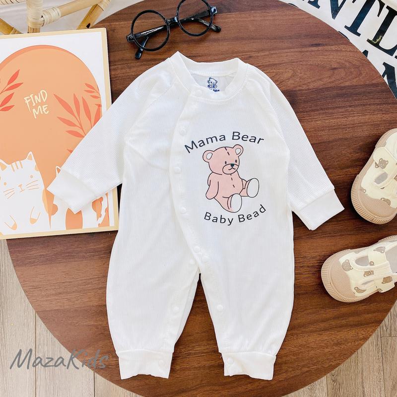 Bộ body dài tay cho bé trai bé gái sơ sinh từ 3-11 kg chất vải tăm lạnh mềm mịn, co giãn thoải mái, vải nền trắng in hình _ BD74