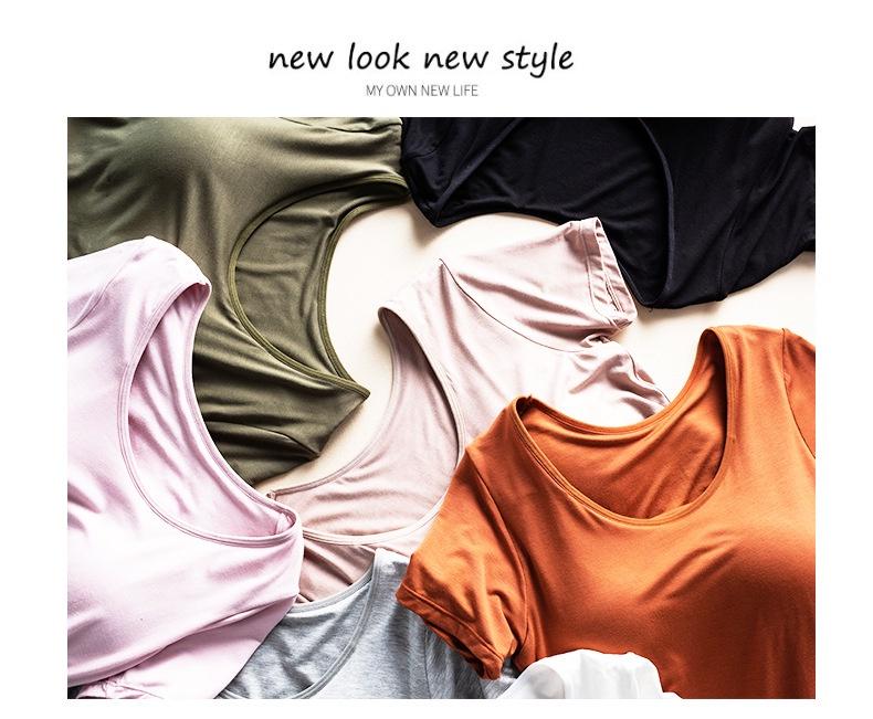 Product Introduction of M-3XL Large size short sleeve top with chest pad, home wear/lounge wear/sports yoga wear /, fixed cup women's basic T-shirt, black/white/gray short sleeve Womenswear Lingerie Loungewear Pajama 12