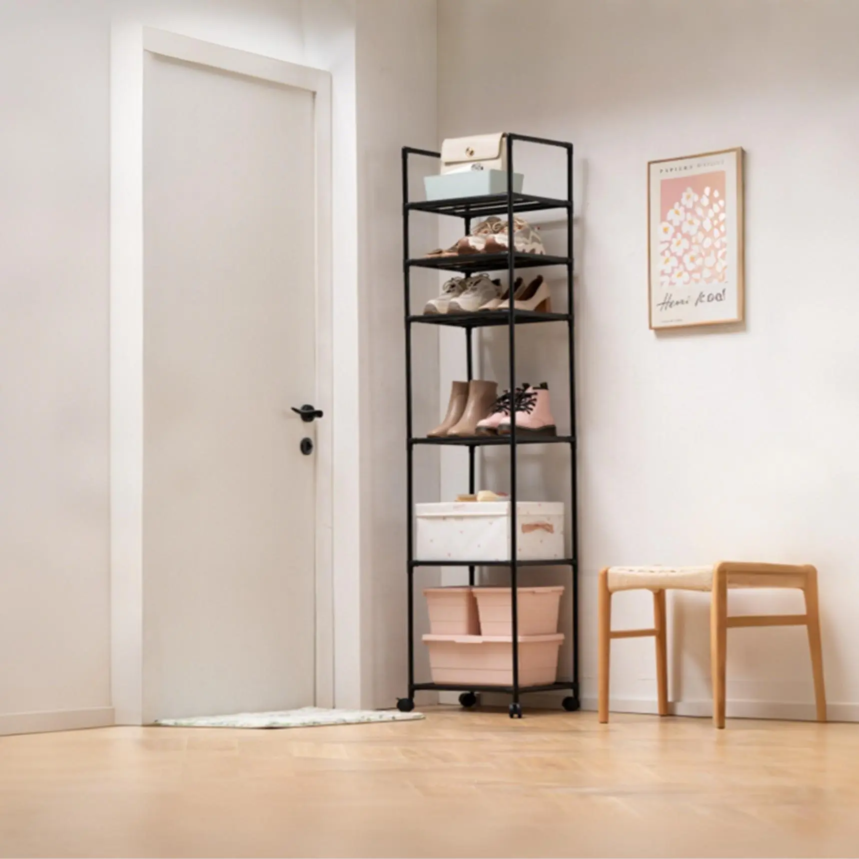 6 Layer Metal Storage Rack, Large Capacity Movable Shoe Rack, Adjustable Storage Rack for Home Living Room Bedroom Office, Organiser