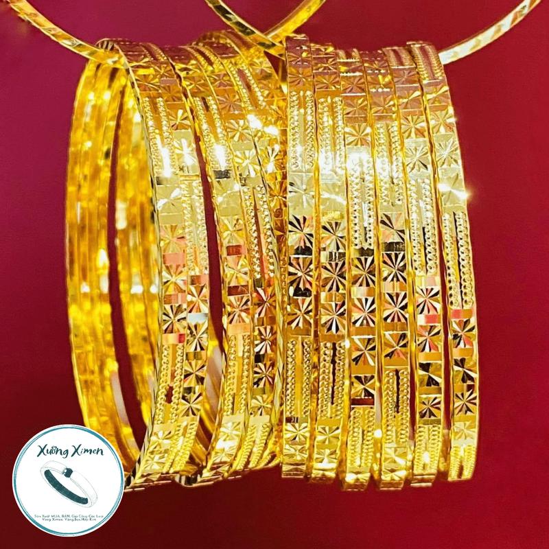 Bộ 7, 9 Chiếc Vòng Ximen Đồng Vàng Mẫu Hoa Thị Ý Màu 610 Sài Gòn Bảng 3L5 Có Khóa Lưỡi Gà. Mang Hàng Ngày Không Phai Trắng vong  bảng