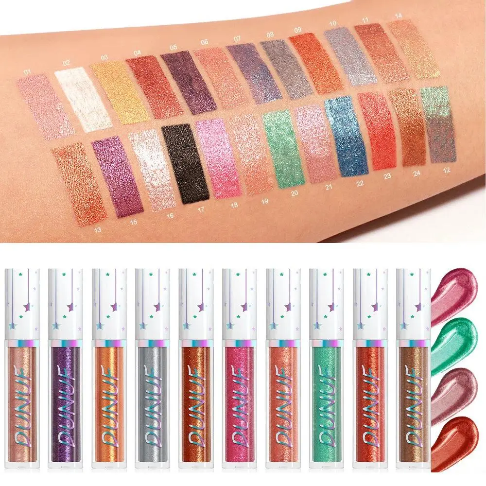 24Color Colorful Eyeshadow Cream Metallic Shimmer Green Purple Eyeshadow Liquid Contour Shadow Stick Waterproof Sparkling Makeup Pearl Cosmetic Glitter