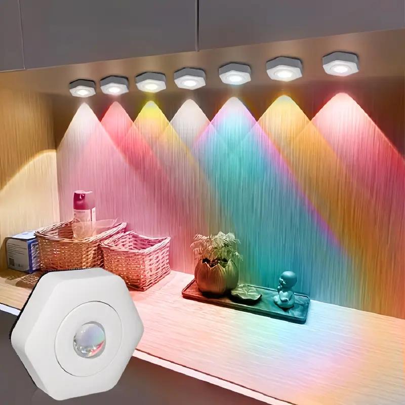 Đèn Led Tròn Mini Cảm Ứng Chạm Hiệu Ứng Ánh Sáng Cầu Vồng Lắp Tủ, Kệ Trang Trí, Ánh Sáng Dịu Nhẹ