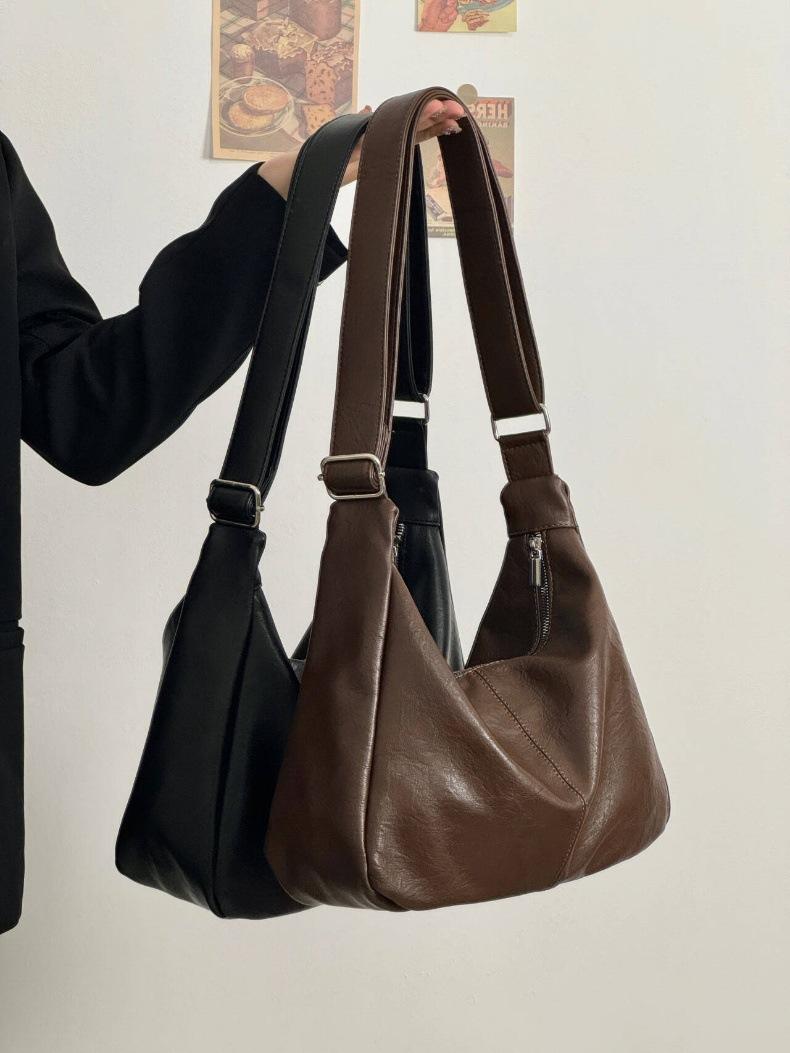 Product Introduction of 2025 New Women's Bag Maillard Retro Crossbody Bag Soft Leather Large Capacity Versatile Shoulder Tote Bag 0