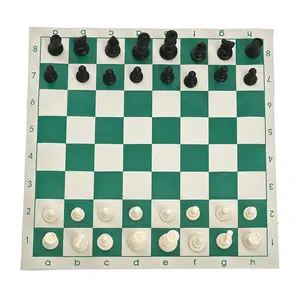 51*51cm Papan Catur Gulung PU Buatan Papan Catur Vinyl Portabel Alas Catur Kualitas Tinggi 64 Grid