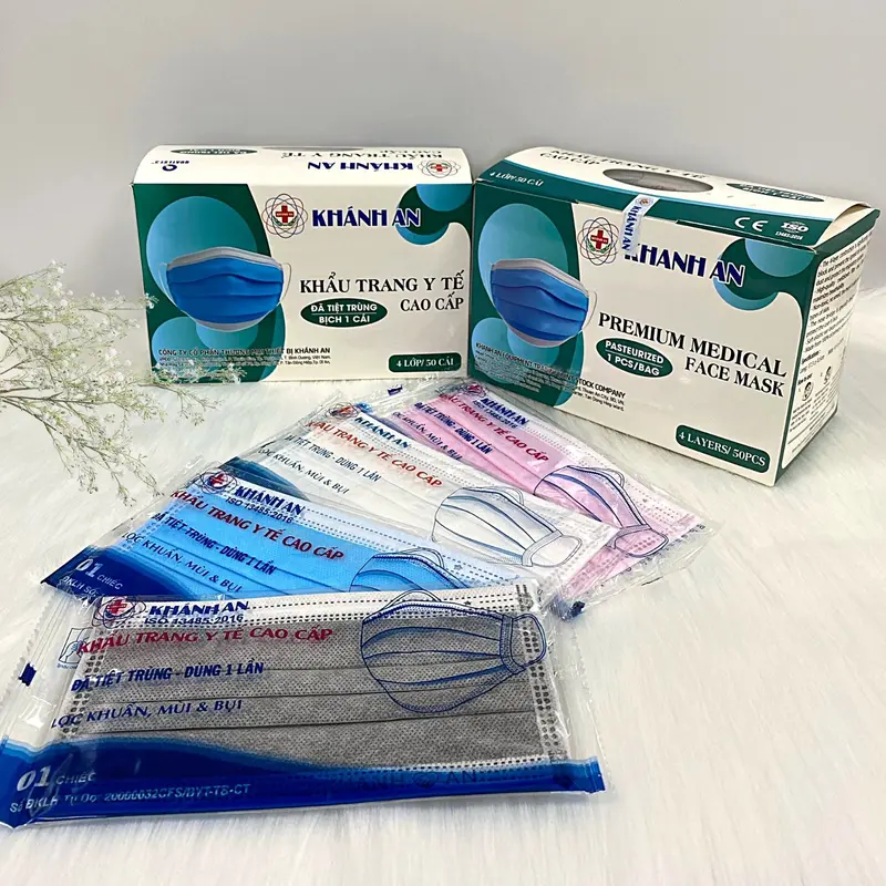 Hộp 50 cái khẩu trang y tế chính hãng KHÁNH AN 4 lớp tiệt trùng bịch 1 cái 0