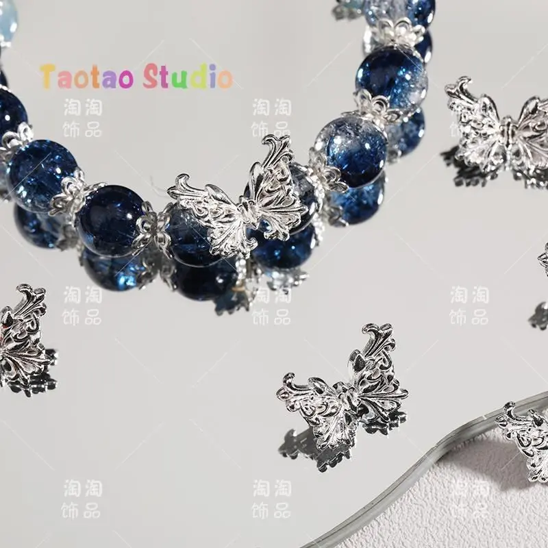 2024 Bright Silver Butterfly Spacer Beads Butterfly Wings Spacer DIY Ornament Accessories Bracelet Woven Material Three-Dimensional Butterfly