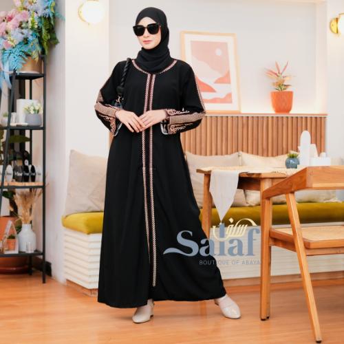 Baju Gamis Abaya Terbaru 2025 Kekinian Bahan Jetblack Import Model Simple Dan Elegant Mewah Hitam Lembut Dress Muslim Wanita Bordir Dewasa - Bordir Bata