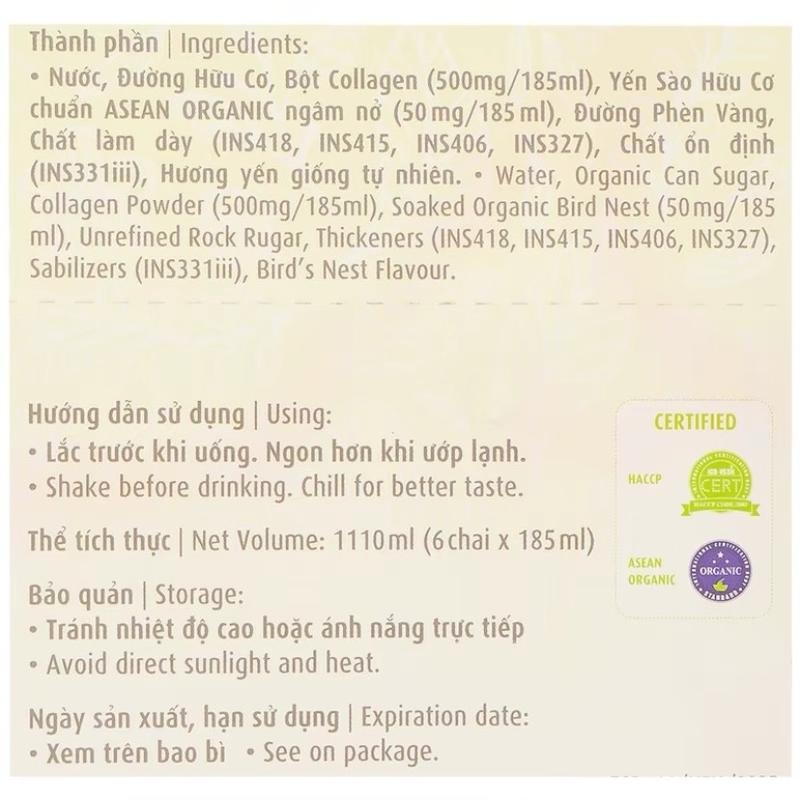 Lốc 6 chai yến sào collagen 185ml khô 4