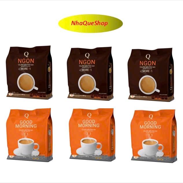 Combo 6 bịch kết hợp giữa 3 bịch cà phê sữa Trần Quang Ngon + 3 bịch Trần Quang Goodmorning Coffee Cafe cà phê cà phê hòa tan Bột