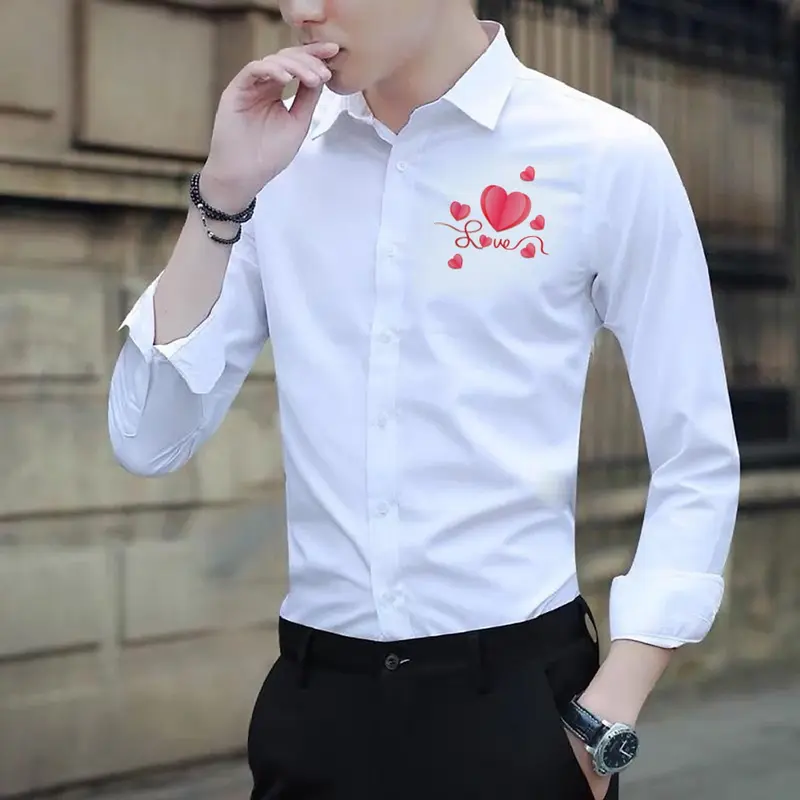Áo Sơ Mi Nam Dài Tay In Hình Chữ "LOVE" Vải Lụa Mềm Mịn ( Ảnh thật ). Menswear Shirt  Có Cổ Kate 3