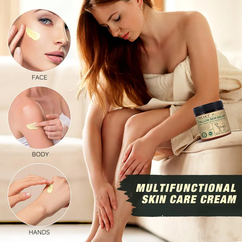 Tallow Skin Balm, Moisturizing Body Cream, Multipurpose Hydrating Body Cream, Moisturizer Suitable for The Whole Body, Brightening Firming Soothing Body Care Product for Women & Men, Cosmetic 4