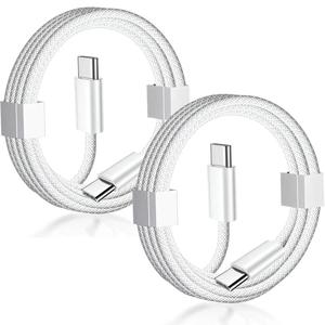 60 WタイプCからタイプCへの高速充電データケーブル、2カウントナイロン編組USB Cケーブル、iPhone 16 15 Pro Max Plus iPad Samsung用の高速充電ケーブル