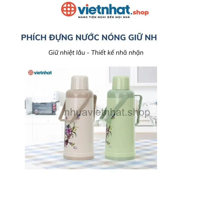Phích nước nóng 2L truyền thống giữ nhiệt 12h,chịu nhiệt lên đến 120*C  P3986 in họa tiết xinh xắn Nhựa Việt Nhật Premium 1