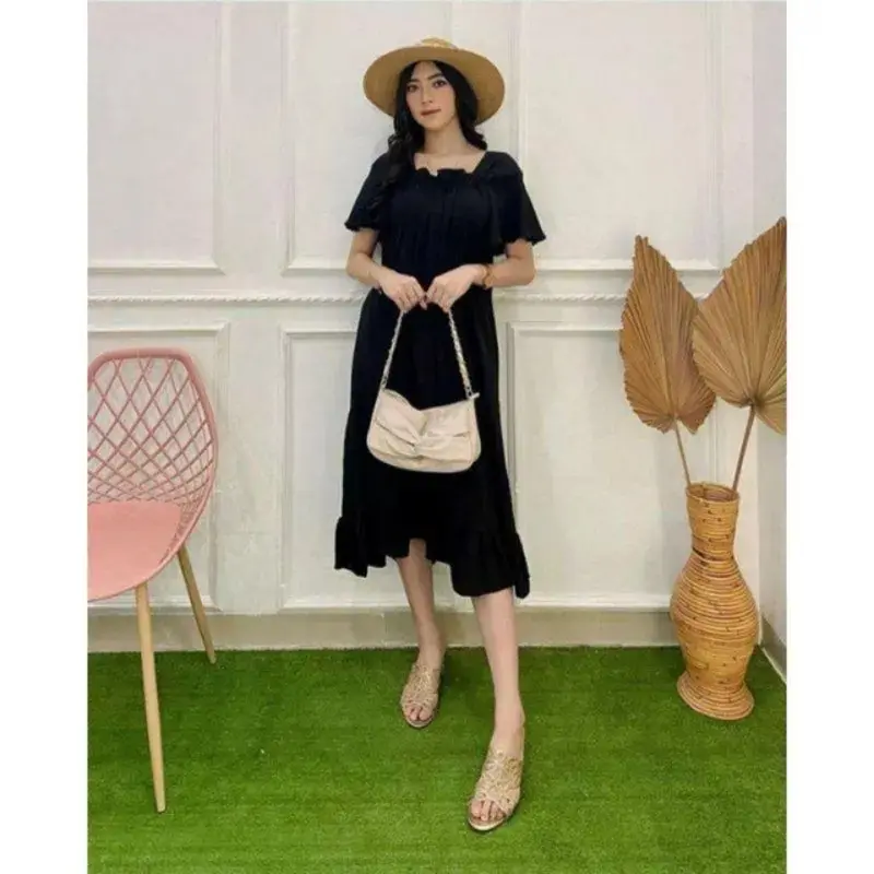 Daster fuji kringkel  Airflow  Selutut Kain Nyaman  Wanita Busui Polos Crinkle Pendek 1