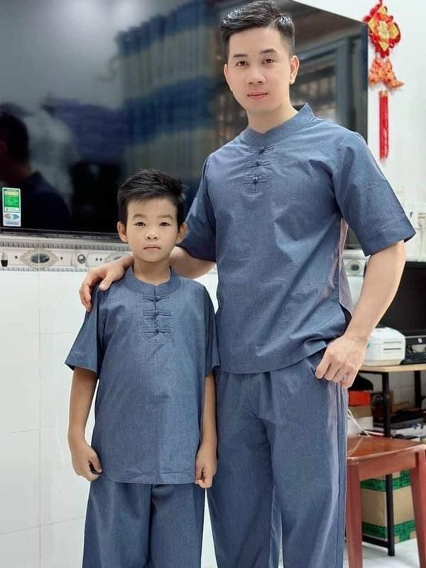 Đồ Lam Đi Chùa #Bộ Lụa 3 Nút Cho Cha và Bé Trai# Bộ Quần Áo Bé Trai# Thời Trang Trẻ Em 3