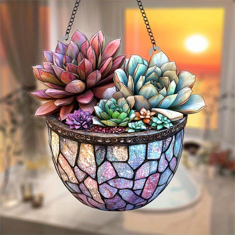 Succulent Plant Hanging Decor, 1 Count Colorful Stained Acrylic Window Hanging Decor, Hanging Ornament for Garden, Patio, Yard, Balcony, Room Decor 0