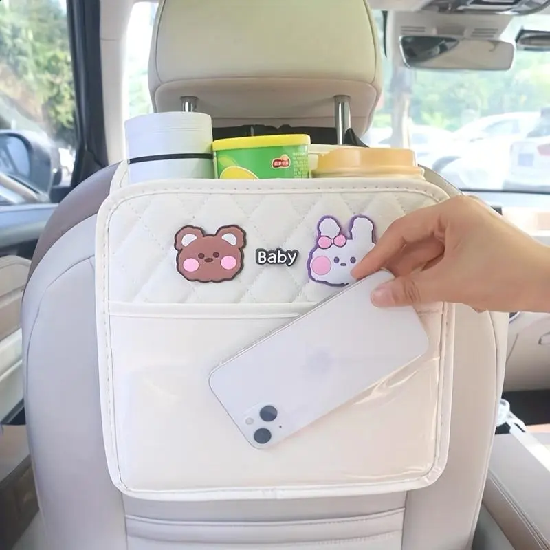 Cute Cartoon Pattern Car Seat Storage Bag, Multi-functional Car Seat Organizer, Universal Car Interior Accessories for Daily Commuting