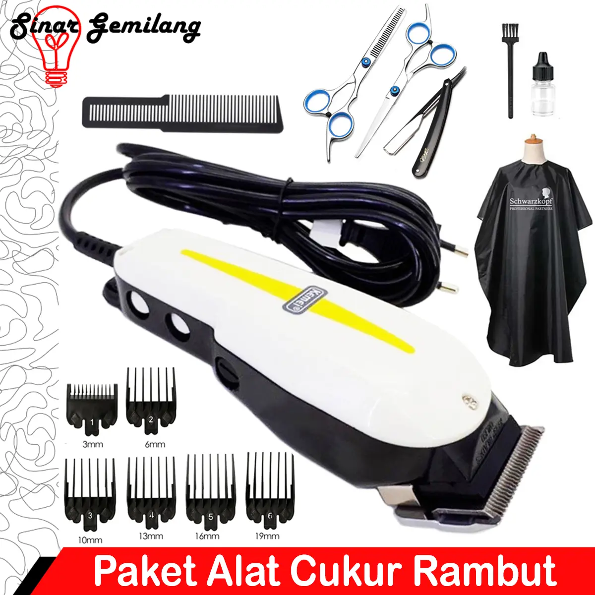 Paket Alat Pangkas Rambut Kemei KM-8821 Professional Hair Clipper Mesin Cukur Rambut Barbershop Lengkap