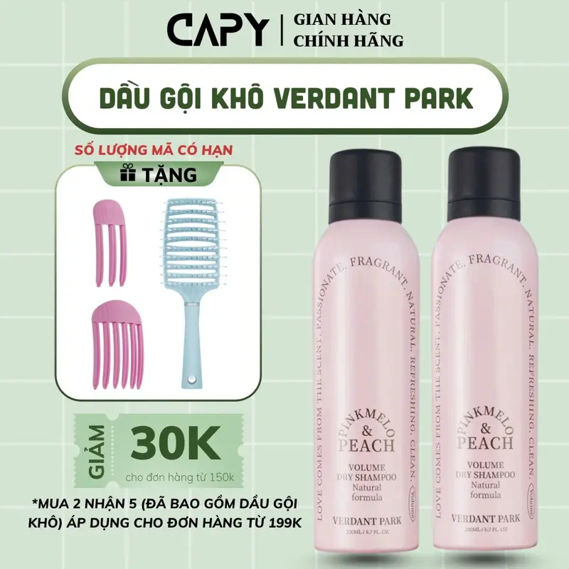 ￼[MUA 2 TẶNG 3] Dầu gội khô VERDANT PARK Pinkmelo 200ml, gội đầu khô hương trái đào ngọt 0