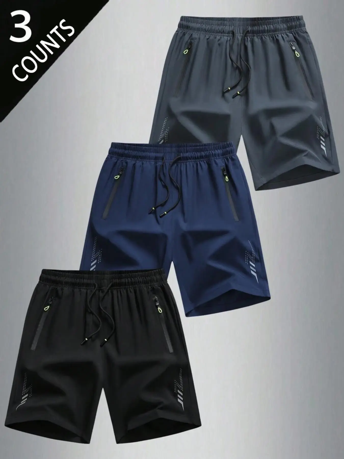 Men's Solid Color Drawstring Waist Gym Shorts, Breathable Comfortable Athletic Zipper Pocket Shorts, Casual Summer Bottoms for Outdoor Activities