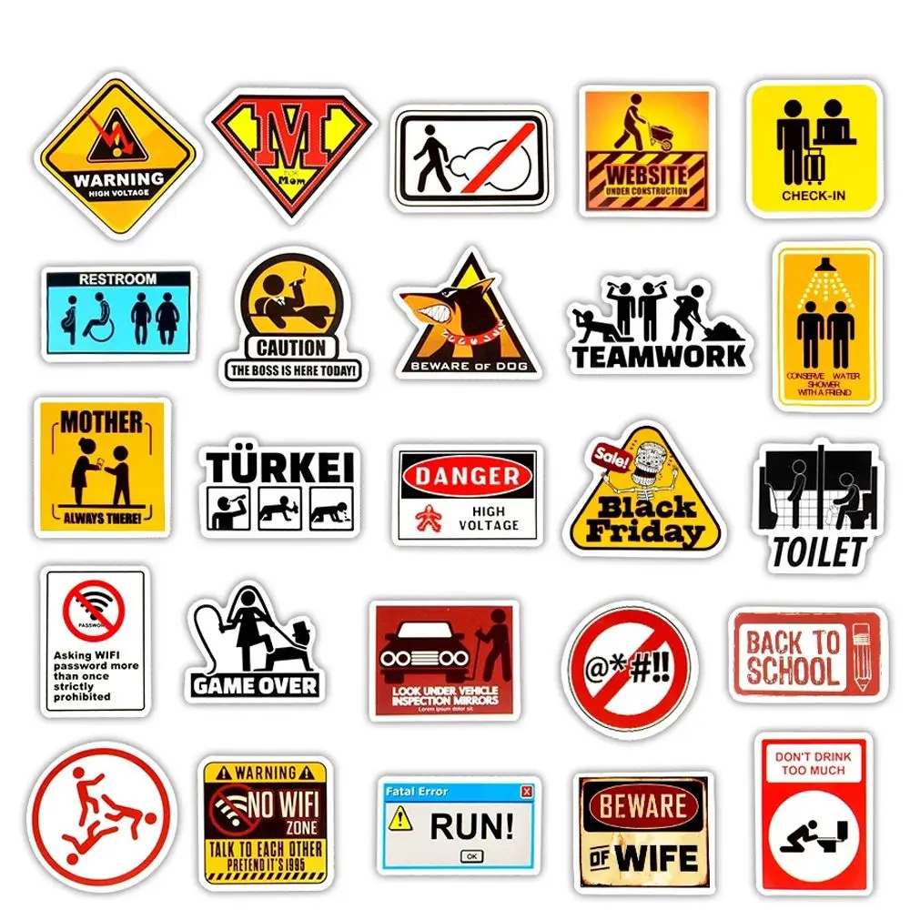 50pcs Notebook Waterproof DIY Scrapbook Stationery Sticker Laptop Motorcycle Car Sticker Danger  Graffiti Sticker Signs Stickers Banning Reminder