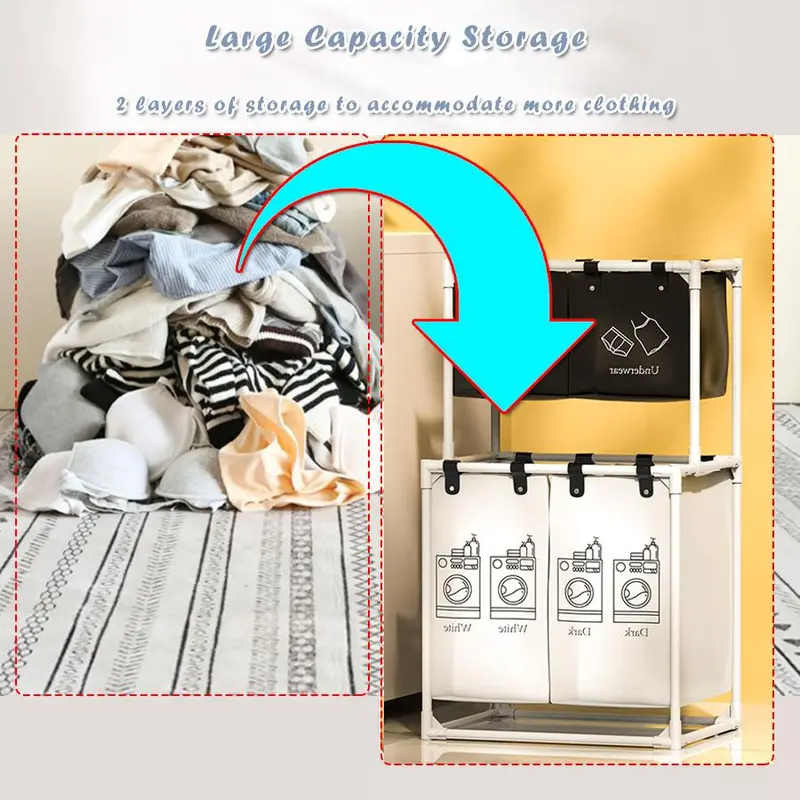Laundry Basket, 1 Count Double Layer Laundry Basket, Large Capacity Laundry Basket Tidying Tool, Laundry Room Organiser, Room Organizer, Clothes Storage Organizers for Home Laundry Room, Summer Gift Ideas 2