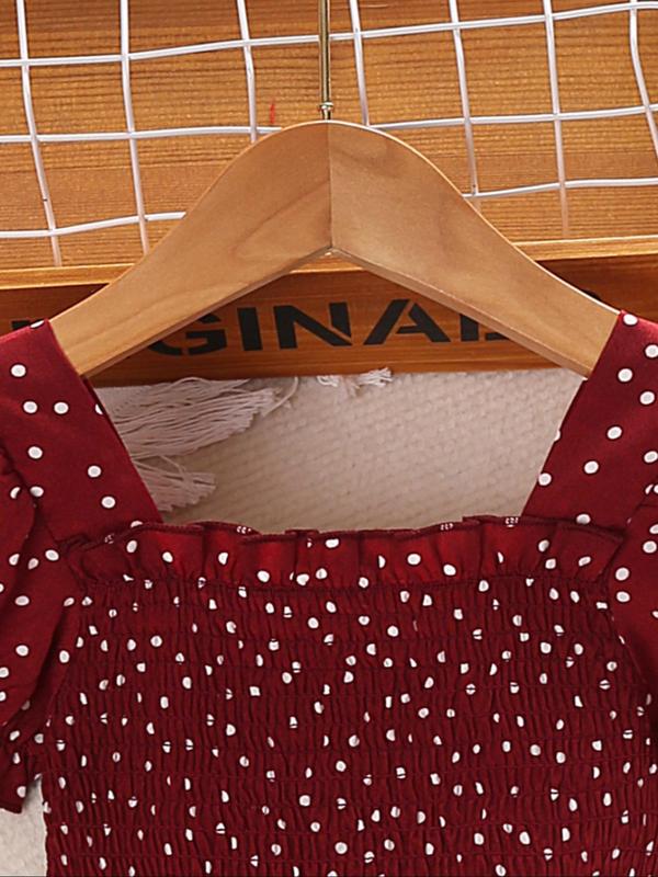 Girl's Polka Dot Print Dress, Casual Puff Sleeve Square Neck Dress for Summer, Kids Clothes for Daily Wear 2