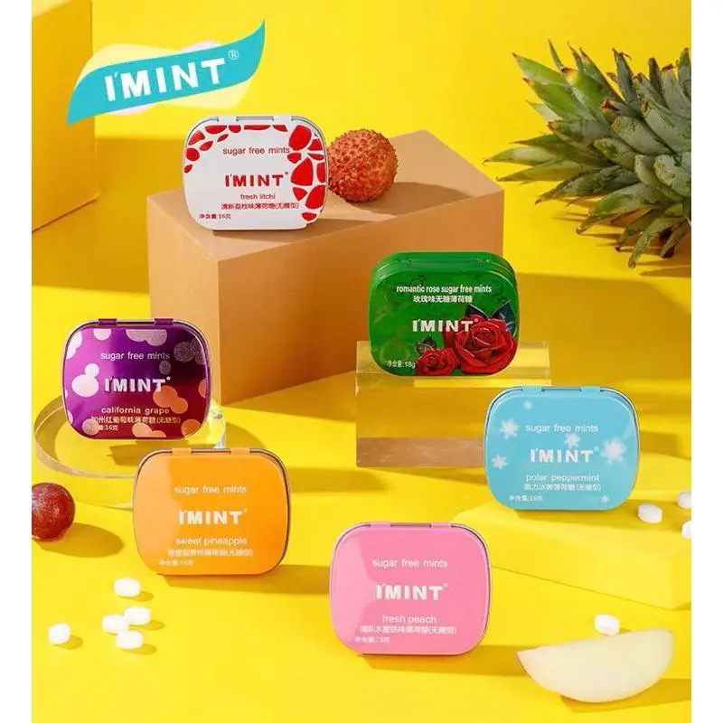 Kẹo Trái Cây Bạc Hà Không Đường Thơm Miệng IMINT Hộp Sắt - Ăn Vặt Nhà Nhi 1