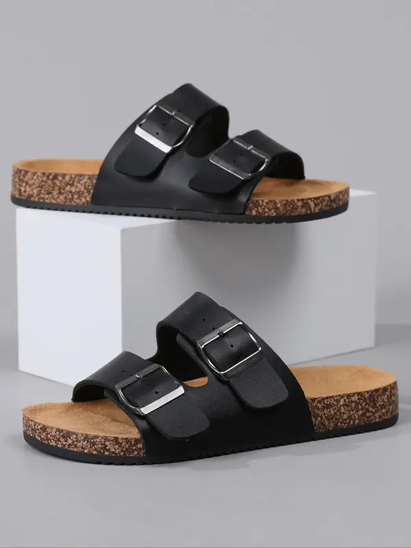 Men's Vintage Cork Design Slippers, Casual Comfortable Non-slip Slippers for Beach, Breathable Sports Sandals for Daily Wear, Boy 1