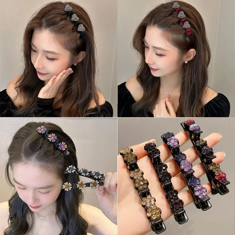 Korean Exquisite Imitation Rhinestone Bangs Braided Hair Clip Fashionable Women's Hair Clip