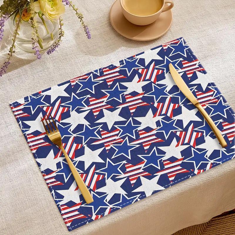 Product Introduction of Star Pattern Placemat, 1/4/6/8/12pcs Patriotic Stars Placemat, Table Mat for Home Kitchen Dining Room, Party Decoration Ideal Festive Gift for Family and Friends, Coasters 3