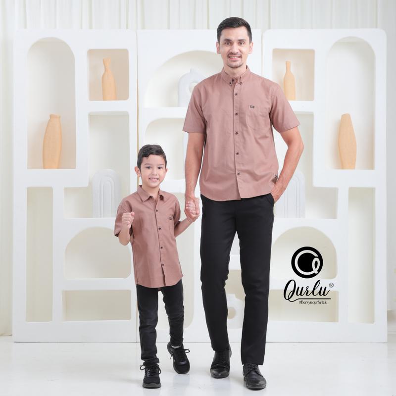 Qurlu - Kemeja KERAH FORMAL dewasa/anak warna DUSTY BROWN (bisa couple ayah dan anak) 0