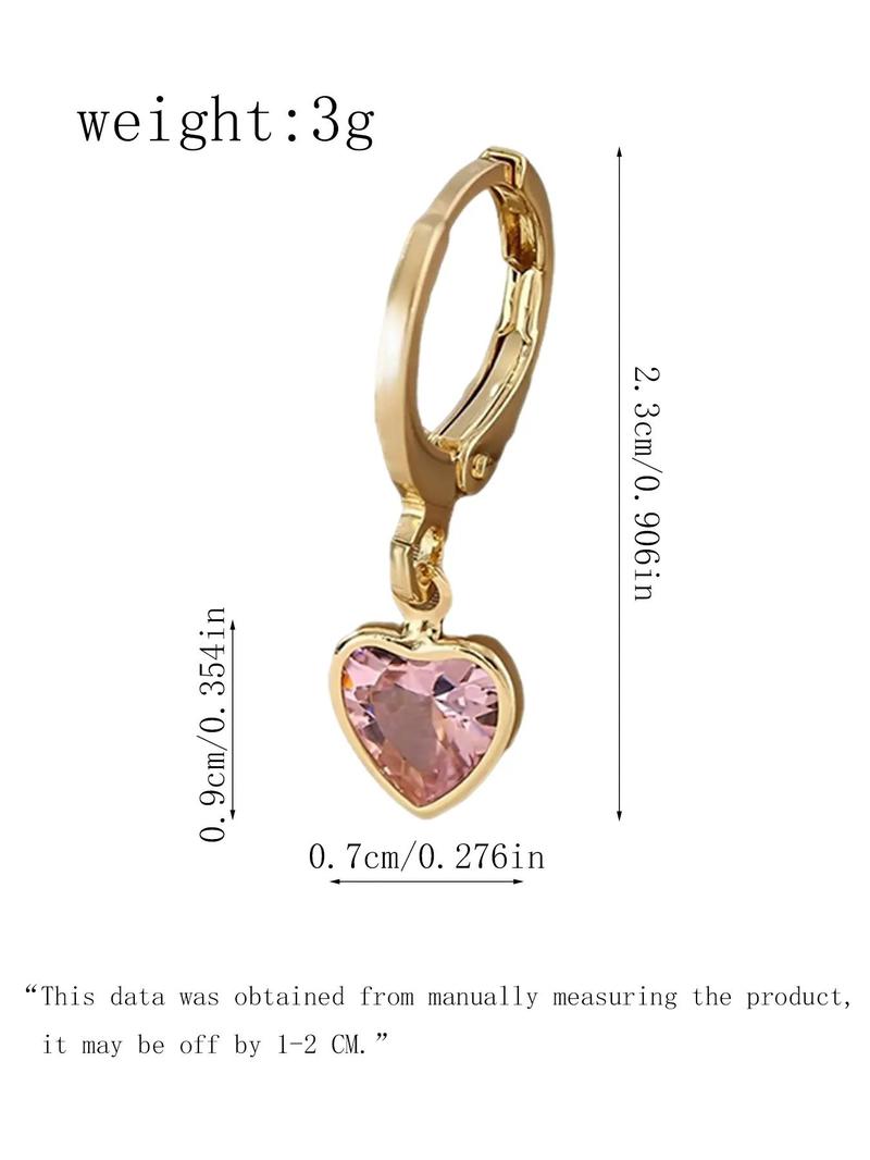 Product Introduction of Heart Shaped Zirconia Decorated Hoop Earrings, Fashionable Earrings for Women & Girls, Trendy All-match & Exquisite Jewelry for Birthday Gift 1