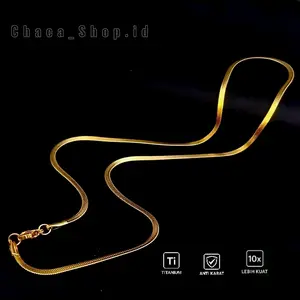 Kalung Titanium Pria Dan Wanita Belut Gepeng Tipis Warna Emas Dan Silver Kekinian