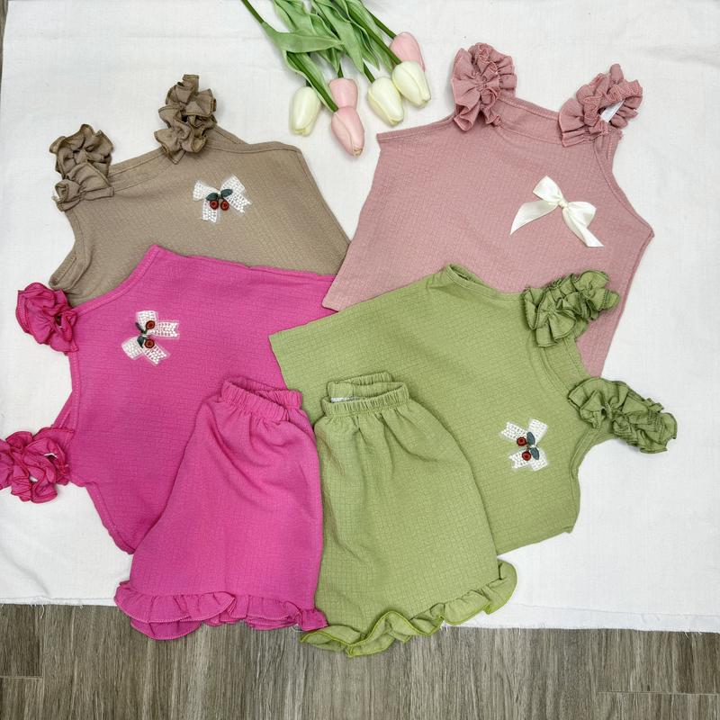 (Xả kho)6-20kg Bộ đồ 2dây Đũi xốp dáng rộng cực mềm mát thấm hút mồ hôi cho bé gái dễ thương 0