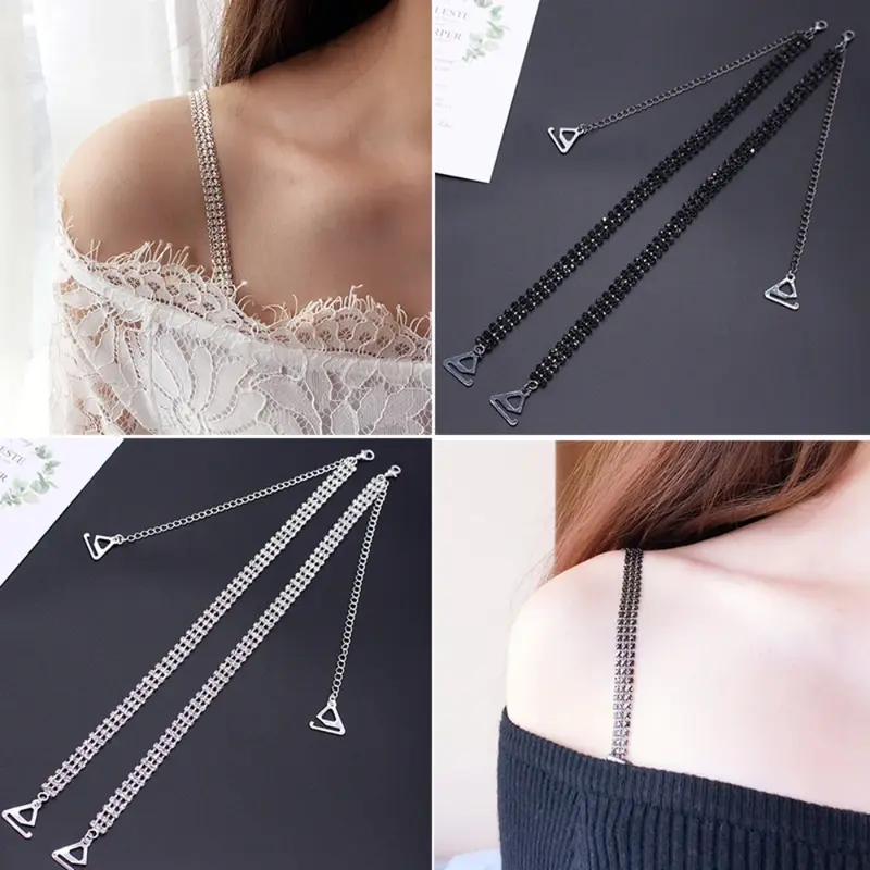 Dây Đeo Áo Ngực Màu Đen, 1 Đôi, Hàng Mới Về, Áo Ngực Kim Loại Gợi Cảm, Dây Đeo Vai, Phụ Kiện Đồ Lót Vai đính đá 1