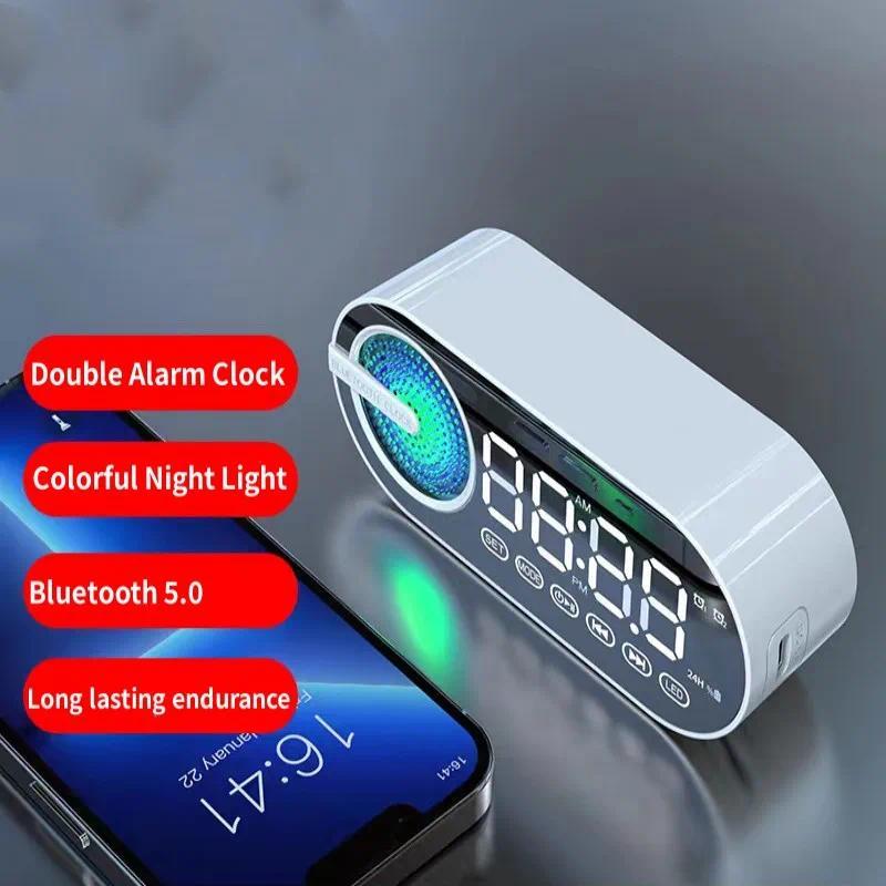 Mini Wireless Bluetooth Speaker LED Plastic  Alarm Clock Multifunctional Stereo Speaker  Smartphone TF Card FM Colorful Lighting  Portable Small Alarm Clock Audio 5
